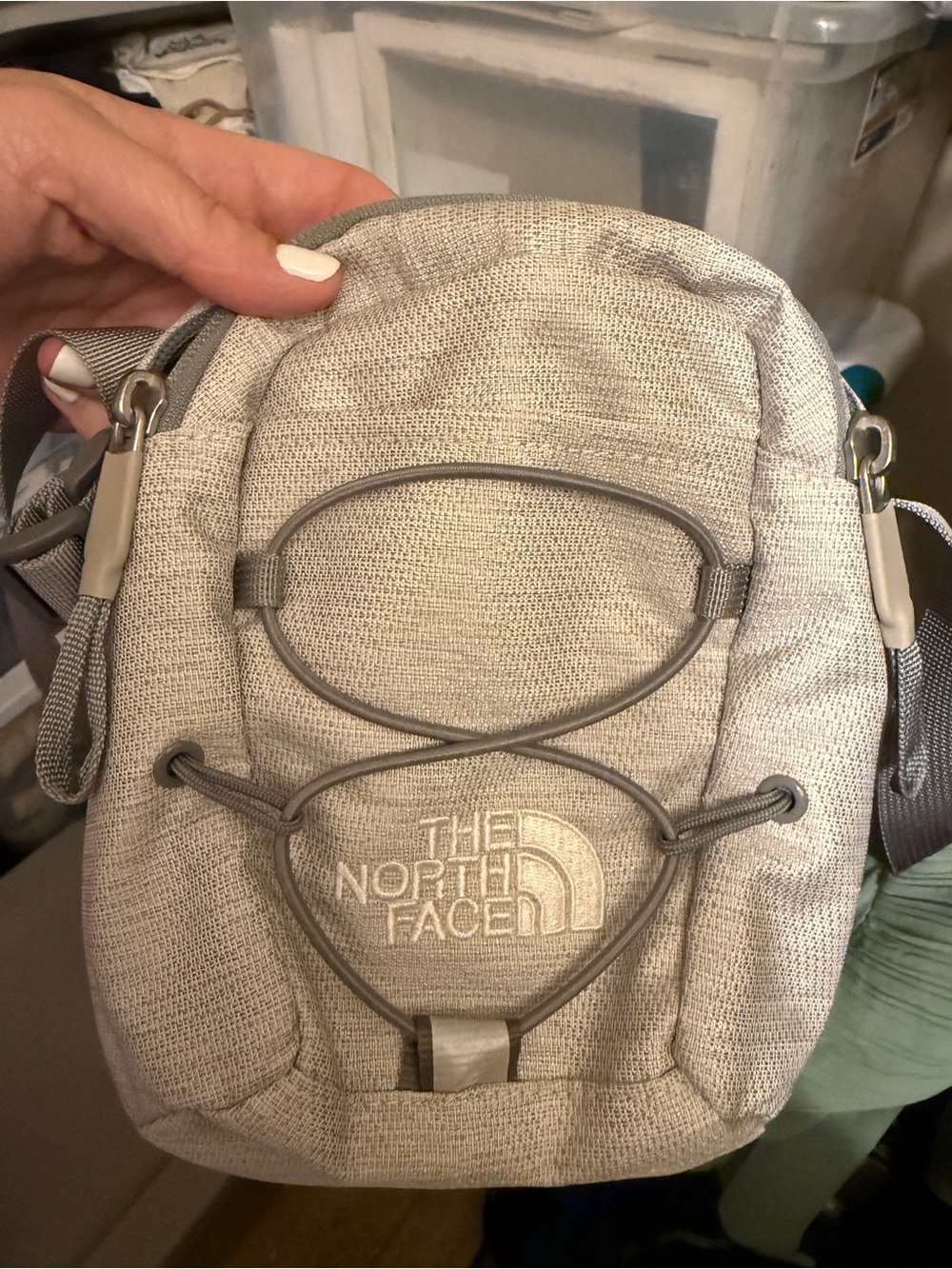 The North Face Heathered Light Beige Small Crossbody Bag